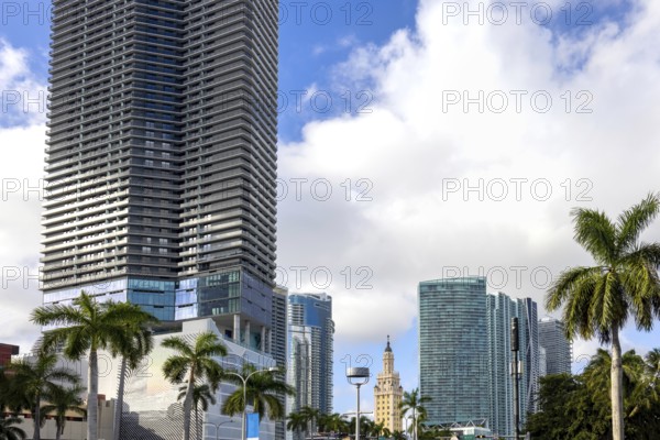 Miami downtown financial skyline and business shopping center near Biscayne bay and South beach