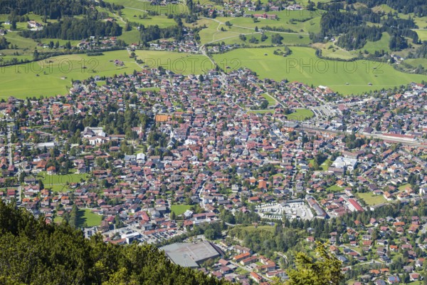 Panorama from Schattenbergkreuz, 1692m, on Oberstdorf, Allgaeu, Bavaria, Germany, Europe