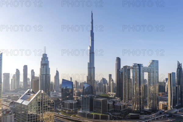 Burj Khalifa tallest building in the world from above in Downtown Dubai, United Arab Emirates, Asia