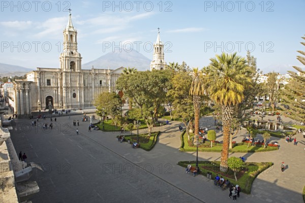 Cathedral of Arequipa or Cathedral Basilica of Santa Maria at the Plaza Principal, behind the
