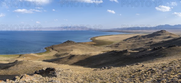 Mountain landscape with Lake Song Kul, Naryn region, Kyrgyzstan, Asia