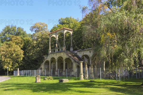 Lusthausruine Stuttgart in the middle palace garden, palace park, staircase of the former