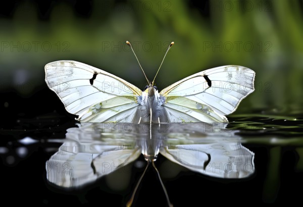 Close-up of a cabbage white butterfly (Pieris rapae), with its fine, pale wings and the subtle