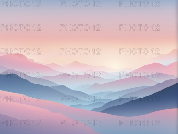 Illustration of a cold winter sunrise, represented by a minimalist gradient of soft pastel pinks
