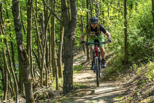 Brammentrail, mountain bike trail on the Schurenbach spoil tip, in Essen North Rhine-Westphalia,