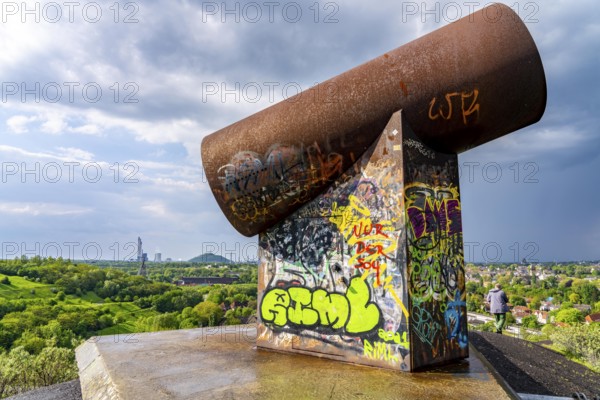 Rungenberg spoil tip in the Buer district, Night Sign light installation, Gelsenkirchen, North