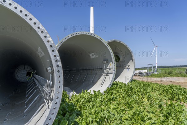 Repowering, dismantled Enercon E-58 wind turbine in a wind farm near Issum, 9 older wind turbines