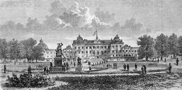 Drottningholm Castle near Stockholm in Sweden, in 1885, Historical, digital reproduction of an