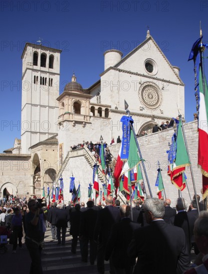 Pilgrimage procession of the fire brigade in Assisi, Umbria, Italy (for editorial use only)