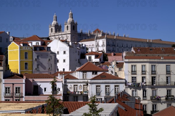 View from the viewpoint Miradouro de Santa Luzia, church Igreja de Santo Estêvão, city view,