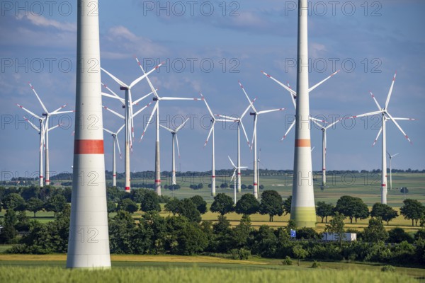 Wind farm north-east of Bad Wünnenberg, East Westphalia Lippe, Paderborn district, the A44 motorway