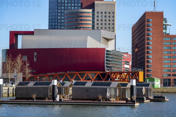 Holiday homes Wikkelboat, at Floating Rotterdam Rijnhaven, floating wooden houses, for rent, at Kop