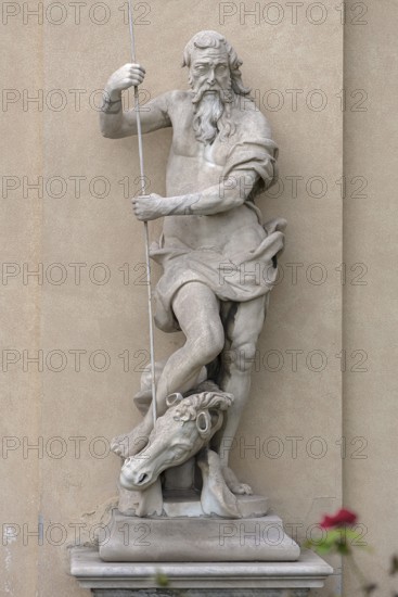 Sculpture of St Goerg with the dragon, in the garden of the Palazzo Reale, Via Balbi, 10, Genoa,
