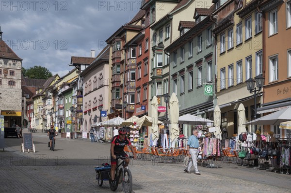Historic row of houses in the main street, Rottweil, Baden-Württemberg, Germany, Europe