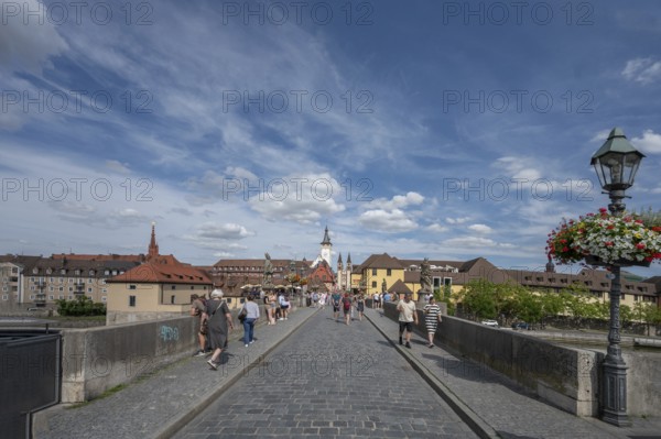 Heiligenbrücke with a view of the town hall and St Kilian's Cathedral, Würzburg, Lower Franconia,