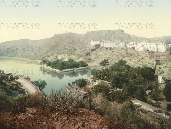 Jeypore, Jaipur. Amber Castle, India, digitally restored reproduction from a 19th century original,