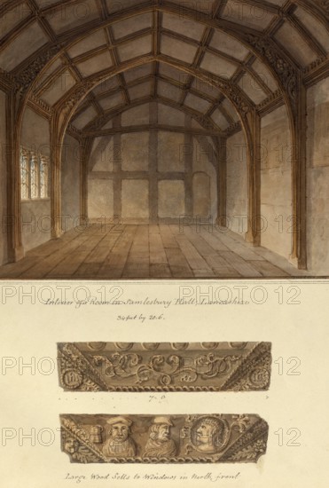 Interior of a Rom in Samlesbury Hall, Lancashire, England, digitally restored reproduction of a