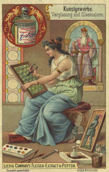 Picture series Arts and crafts, glazing and stained glass, Liebig picture, digitally restored