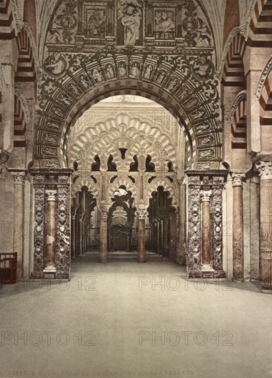 Cordoba. La Mezquita. El Mihrab Segundo, Spain, c. 1890, Historic, digitally restored reproduction