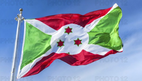 Flags, the national flag of Burundi flutters in the wind
