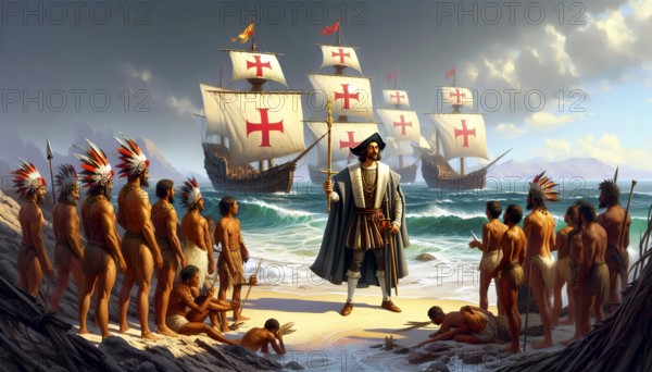 Christopher Columbus, Christopher Columbus or Cristóbal Colón takes possession of America for the