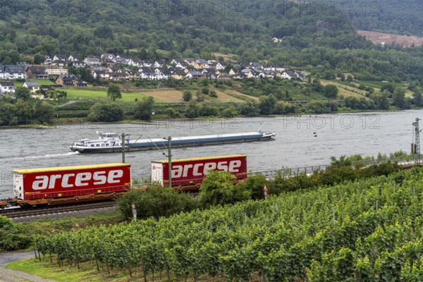 Upper Middle Rhine Valley, railway line on the right bank of the Rhine, goods train line, up to 400