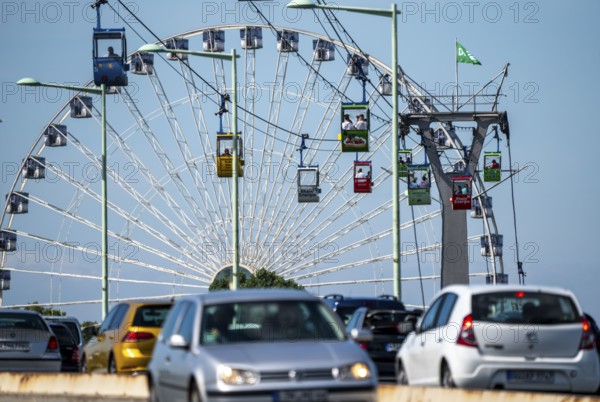 Rhine cable car, cabin over the Rhine, Ferris wheel at the zoo, car traffic on the zoo bridge,