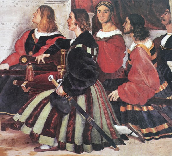 The Mass of Bolsena (detail), 1512, Painting by Raphael, Historic, digitally restored reproduction