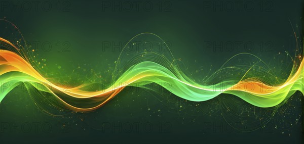 Abstract illustration of digital wave forms and circuits converging to form abstract symbols of