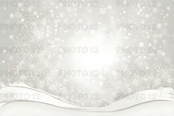 Abstract illustration of a white Christmas card with delicate hand-drawn illustrations, empty space
