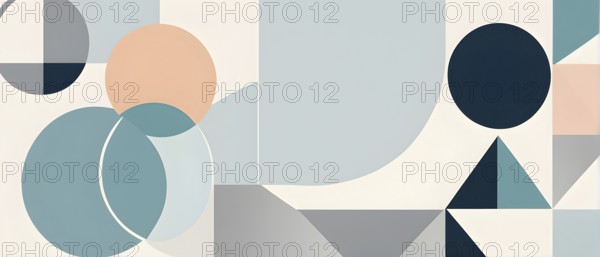 Minimalist composition of overlapping geometric shapes with clean lines and muted soft pastel