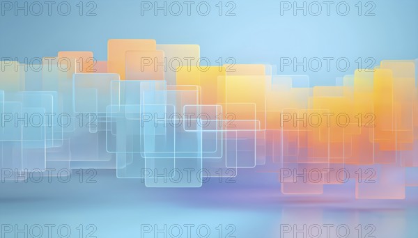 Layers of translucent squares moving in a synchronized flow, resembling dynamic data visualization,