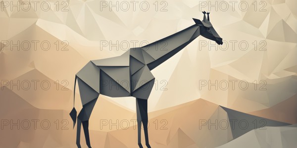 Abstract origami giraffe wallpaper illustration, AI generated