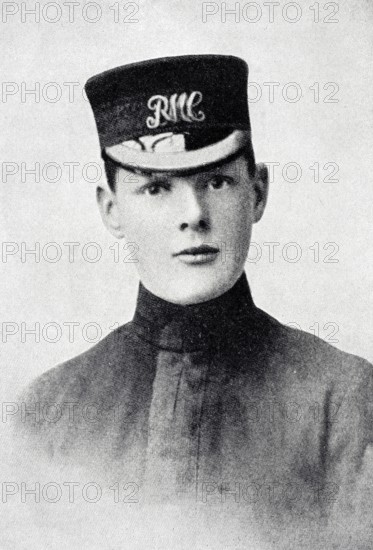 Winston S. Churchill 1874 to 1965 as gentleman cadet from A Roving Commission by Winston S.