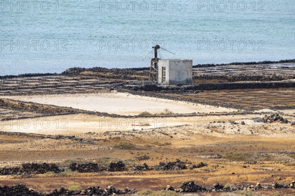 Sea salt extraction, Janubio salt works, Salinas de Janubio, Lanzarote, Canary Islands, Spain,