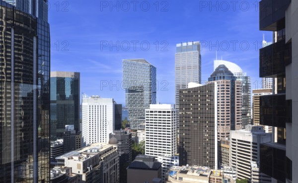 Australia scenic Sydney downtown skyline panorama and financial business center near Opera House.