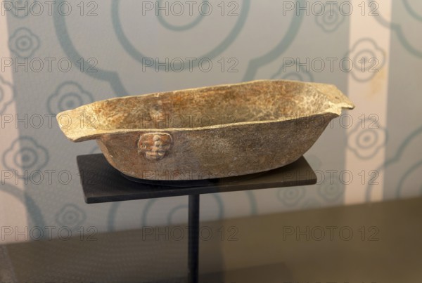 Ceramic vase in the form of a canoe, Jaina, Late Classic period, Mayan archaeological museum, Fort