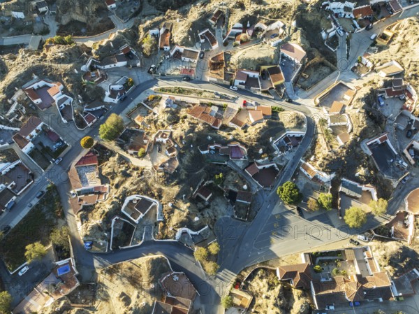 The cave quarter in Guadix. Aerial view. Drone shot. Granada province, Andalusia, Spain, Europe