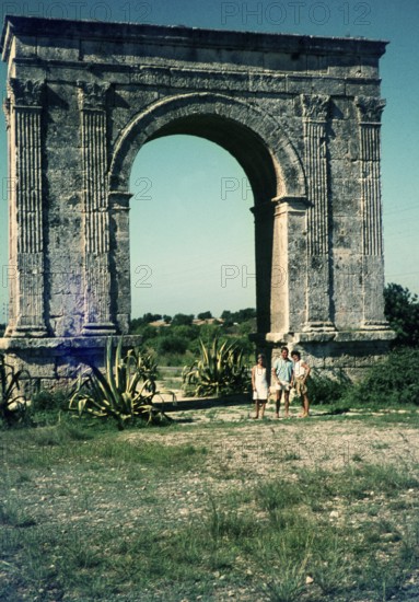 Arc de Bera, Roman Triumphal arch, Roda de Bera, Tarragona province, Catalonia, Spain 1966 three