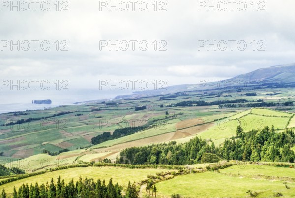 Coastal landscape with the island of Ilhéu de Vila Franca do Campo, São Miguel Island, Azores,
