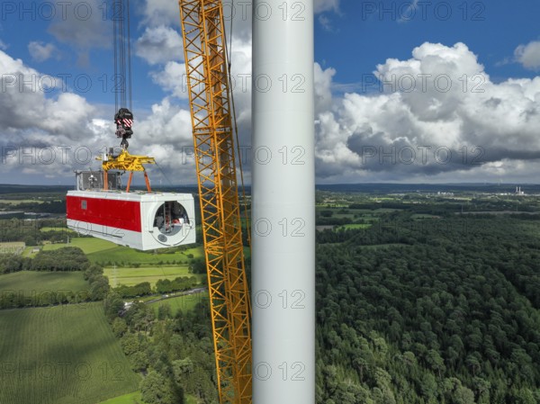 Dorsten, North Rhine-Westphalia, Germany, construction of a wind turbine, the first wind turbine of