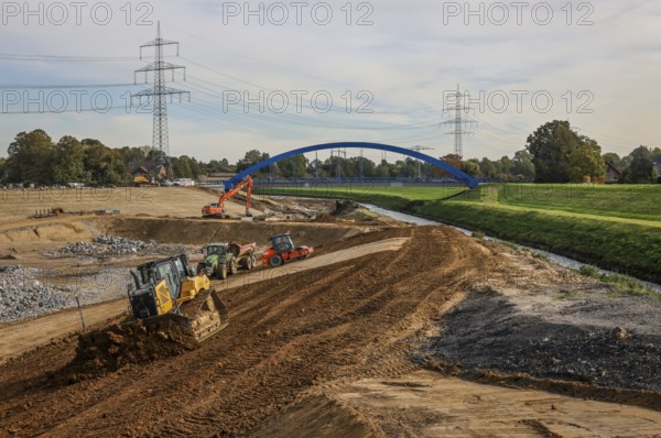 Dinslaken, Voerde, North Rhine-Westphalia, Germany, Construction site Emscher estuary into the