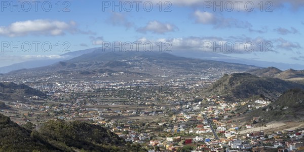 Panorama from Mirador de Jardina to San Cristobal de La Laguna, behind it the Pico del Teide,