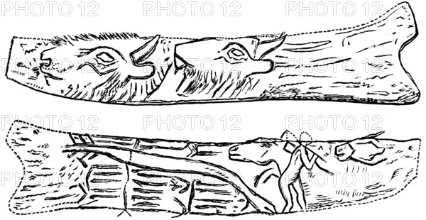 Decorated reindeer antlers, possible location the archaeological excavations of Abri de la