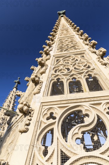 Neo-Gothic tower of St Aegidien Church in Oschatz, Saxony, Germany, Europe