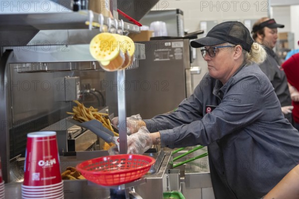 Romulus, Michigan USA, 27 August 2024, Workers filled fast food orders as Sheetz opened its first