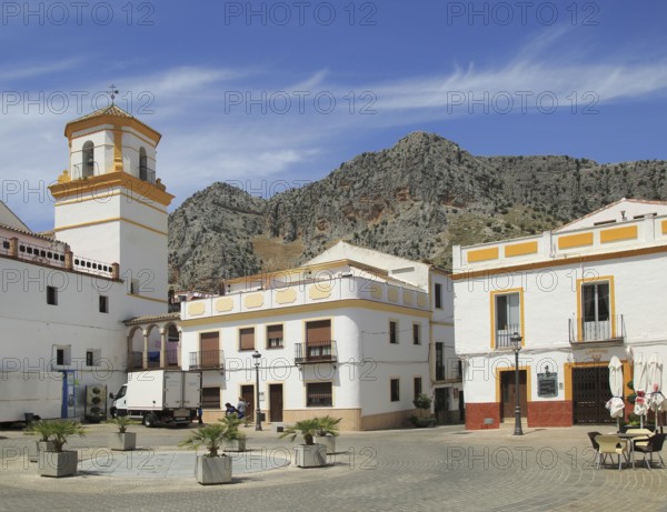 Historic buildings in Plaza de la Constitucion, Montejaque, Serrania de Ronda, Malaga province,