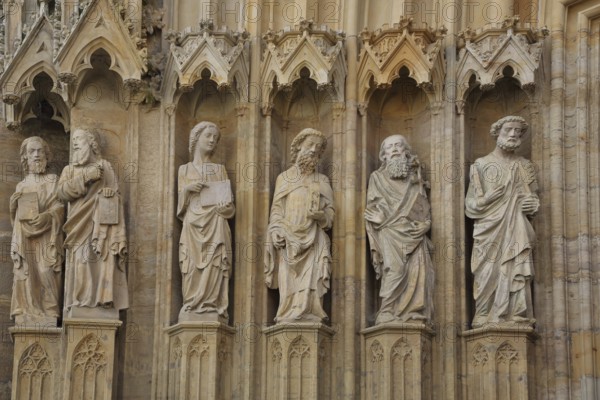 Six apostle sculptures at the church portal of the UNESCO Cathedral, St Mary's Church, Erfurt