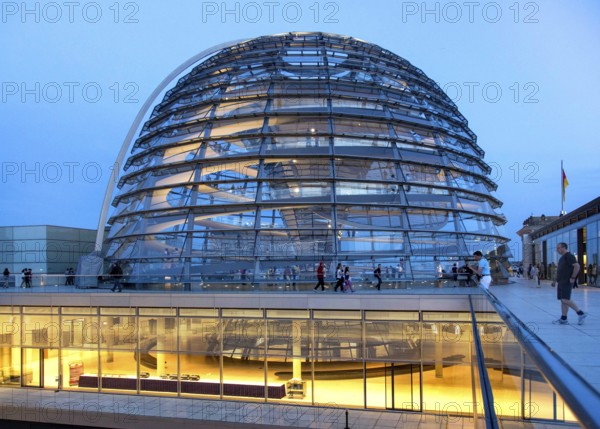 Visitors on the roof of the Reichstag, view of the Reichstag dome, Berlin, 21 May 2014