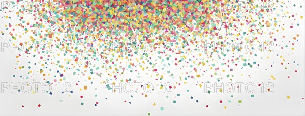 Abstract New Years Eve confetti explosion, with minimalist colored squares and circles falling